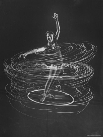Multiple Exposure of a Woman Playing with a Hula Hoop Premium Photographic