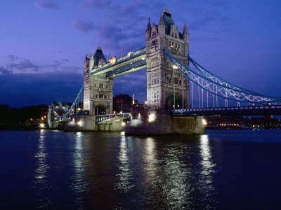 Tower Bridge and River Thames at Night London England Photographic Print