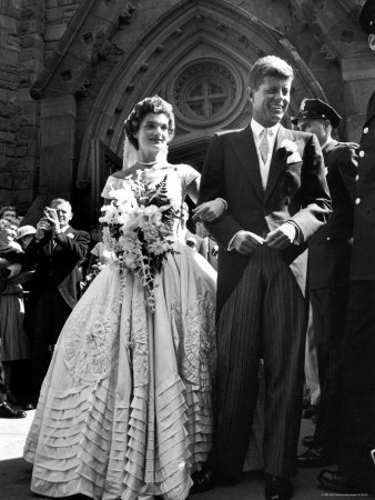 Jacqueline Bouvier in Gorgeous Battenberg Wedding Dress with Her Husband Sen