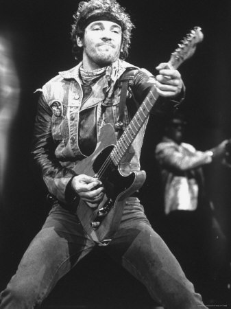 Rock Star Bruce Springsteen Playing Guitar in Concert Premium Photographic