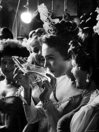 Julie Andrews Taking a Sip from the Glass Slipper During the TV Production 