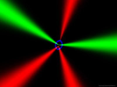 Red and Green Beams on Black Background Photographic Print