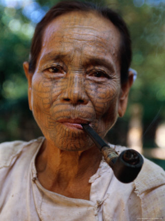 Lay Tu Chin Woman with Tribal Facial Tattoos Kerit Choung Village 