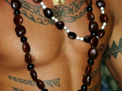 Tahitian Male with Decoration and Tattoos Photographic Print