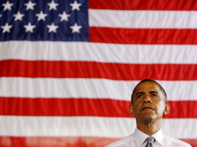 Barack Obama in front of US Flag Flint MI Photographic Print