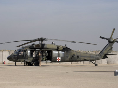 UH60 Blackhawk Medivac Helicopter Refuels at Camp Warhorse after a Mission