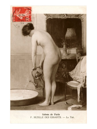 French Nude Filling Tub Giclee Print zoom view in room