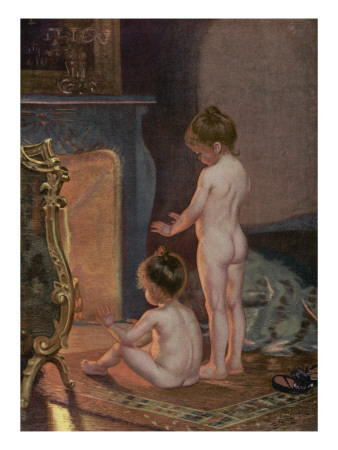 Two Naked Children Warm Themselves at the Fireside after their Bath Giclee 