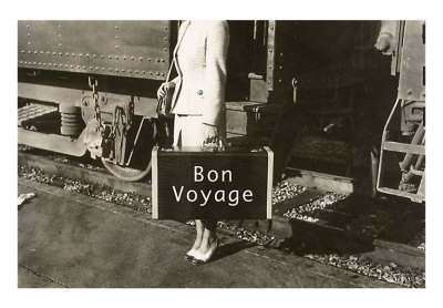 "Forties Lady Standing by Train, Bon Voyage" Print "Forties Lady Standing by Train, Bon Voyage" Print