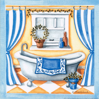    Bathroom on Blue Bathroom  Tub Print By Kathy Middlebrook At Art Com