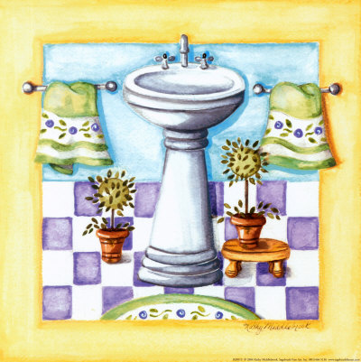 Hand Painted Bathroom Sinks on Yellow Bathroom  Sink Print By Kathy Middlebrook At Art Com