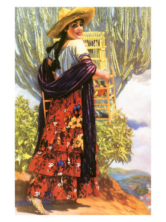 Señorita with Bird Cage Giclee Print Señorita with Bird Cage Giclee Print