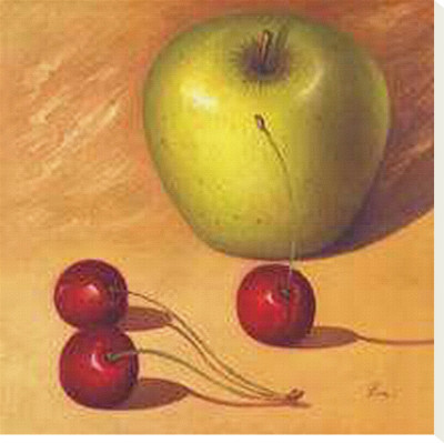 Cherries and an Apple Stretched Canvas Print Cherries and an Apple Stretched Canvas Print