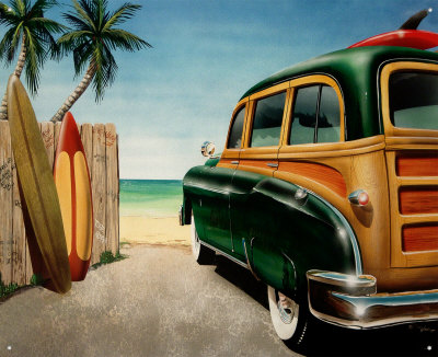 Retro Auto Beach Woody Tin Sign