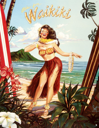 Westmoreland Waikiki Hula Tin Sign Westmoreland Waikiki Hula Tin Sign