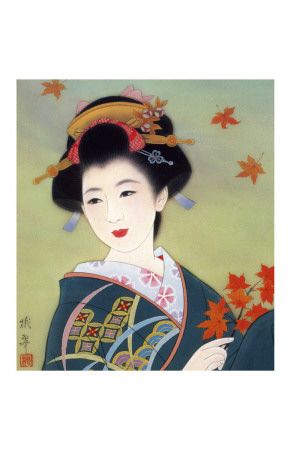 japanese art geisha. Japanese Geisha in Fall Leaves
