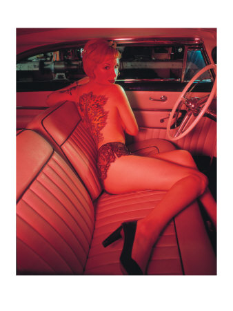 PinUp Girl Pink Tattoo Giclee Print zoom view in room