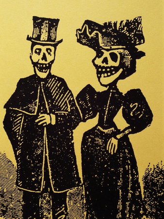 Detail Showing Skeletal Couple from El Gran Paneon Amoroso by Jose Guadalupe Posada Stretched Canvas Print