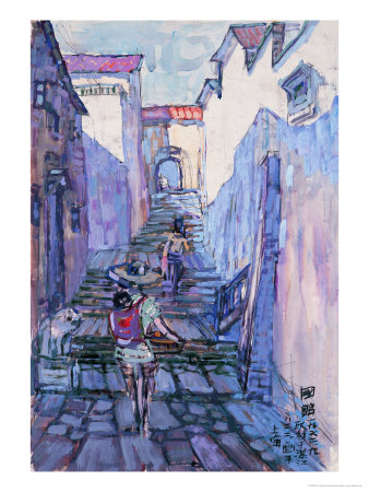 Town on Hill Giclee Print Town on Hill Giclee Print