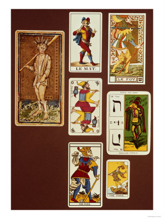 0 the Fool, Seven Tarot Cards from Different Packs Giclee Print