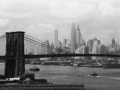 Manhattan Skyline And Brooklyn Bridge Stretched Canvas Print