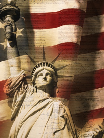 Statue of Liberty and American Flag Stretched Canvas Print