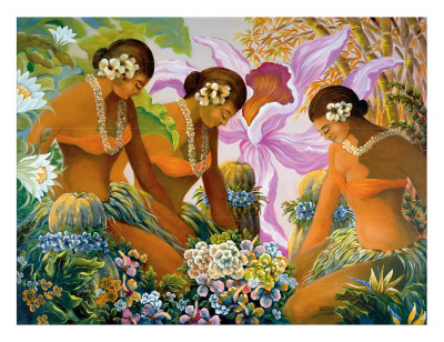 Hawaiian Hula, Women with Tropical Flowers Giclee Print Hawaiian Hula, Women with Tropical Flowers Giclee Print