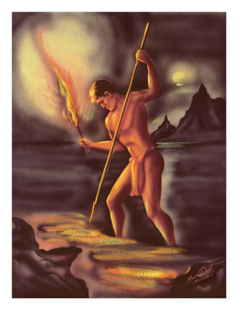 Night Fisherman, Cover from The Story of Hawaii, c.1930s Giclee Print Night Fisherman, Cover from The Story of Hawaii, c.1930s Giclee Print