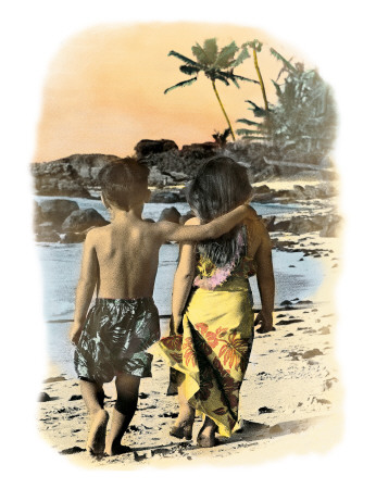Young Sweethearts, Hand Colored Photo of Hawaiian Children Giclee Print Young Sweethearts, Hand Colored Photo of Hawaiian Children Giclee Print