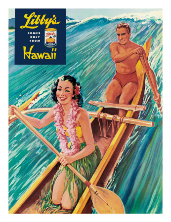 Surfing on Outrigger Canoe, Libby's Pineapple Hawaii, c.1957 Giclee Print Surfing on Outrigger Canoe, Libby's Pineapple Hawaii, c.1957 Giclee Print