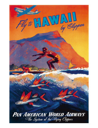 Fly To Hawaii by Clipper, Pan American World Airways c.1940s Giclee Print Fly To Hawaii by Clipper, Pan American World Airways c.1940s Giclee Print