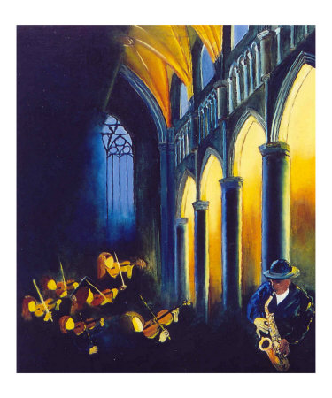 Violins and church Giclee Print Violins and church Giclee Print