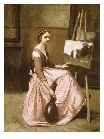 Corots Studio (Young Girl in Pink Dress Sitting by an Easel with a Mandolin)