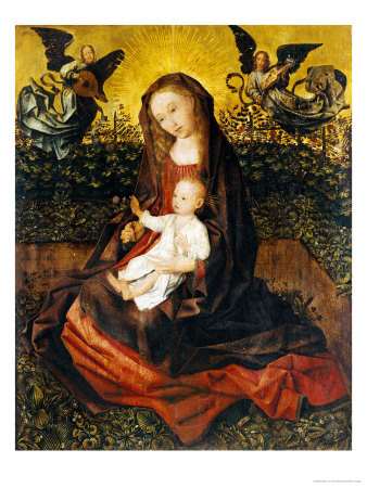 The Virgin and Child with Two Music-Making Angels in a Rose Garden