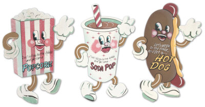 Dancing Snacks- Set of 3 Tin Sign Dancing Snacks- Set of 3 Tin Sign