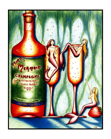 Mermaid Champagne Giclee Print Mermaid Champagne Giclee Print