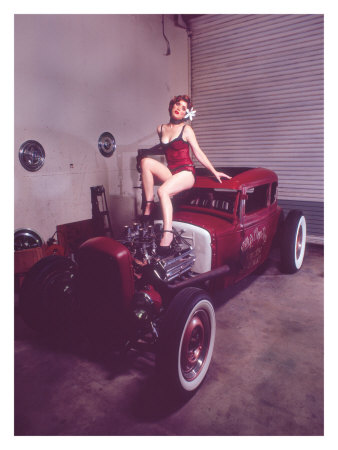 PinUp Girl Rat Rod Giclee Print zoom view in room rat rod girls