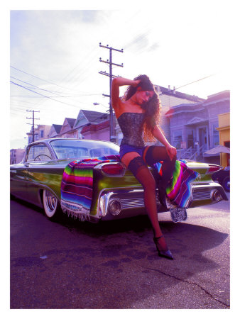 PinUp Girl Low Rider Short Giclee Print zoom view in room