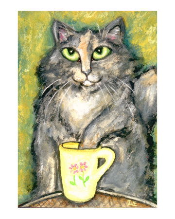 cat edwards. Calico Tortie Cat Drinking Tea