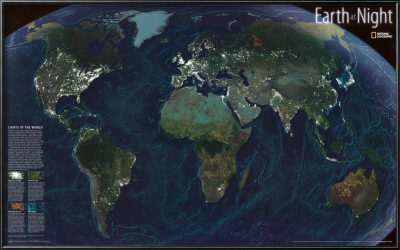 Earth At Night Map Framed Print Earth At Night Map Framed Print