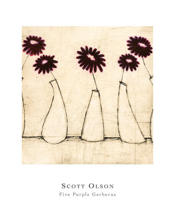 Five Purple Gerberas Print Five Purple Gerberas Print