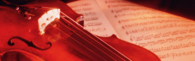 Colored Lights, Sheet Music, Close-up of a Violin Photographic Print