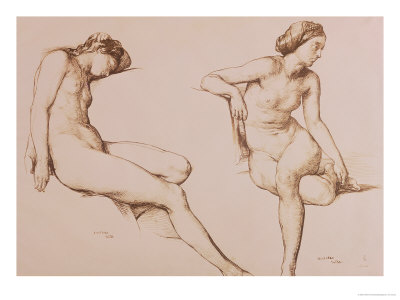 Sepia Drawing of Nude Woman circa 1860