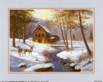 Log Cabin with Deer Print Log Cabin with Deer Print