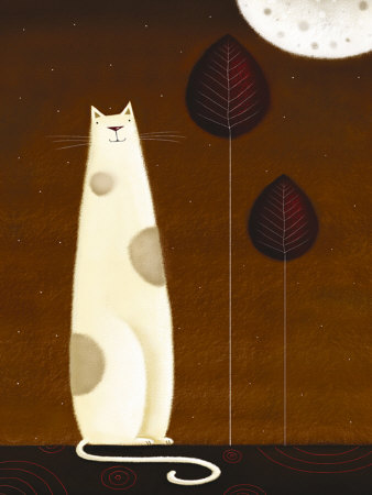 Feline and Two Leaves Print Feline and Two Leaves Print