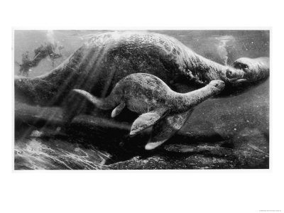 Loch Ness Monster and Young Giclee Print Loch Ness Monster and Young Giclee Print