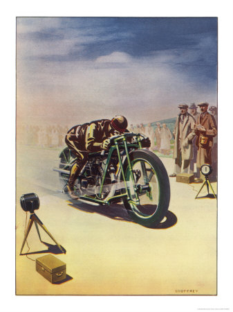 Timing a Motor Cycle Giclee Print Timing a Motor Cycle Giclee Print