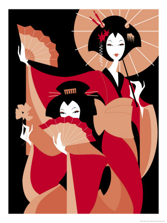 Two Japanese Geisha Premium Poster