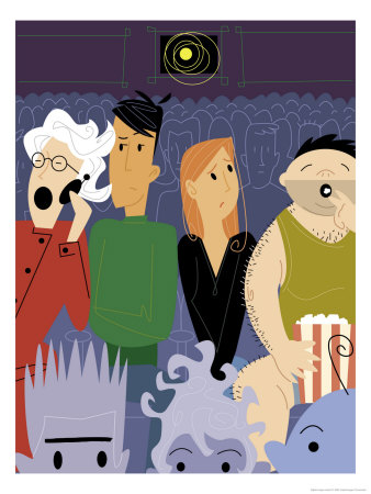 Couple in Crowded Movie Theater Premium Poster Couple in Crowded Movie Theater Premium Poster