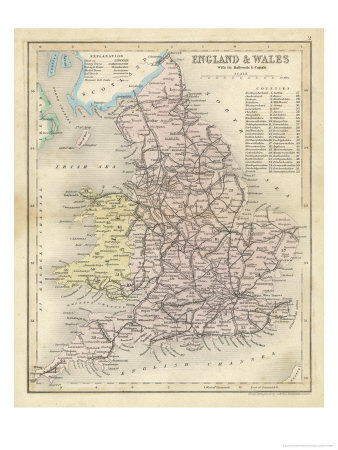 Map of England and Wales Showing Railways and Canals Giclee Print by James 